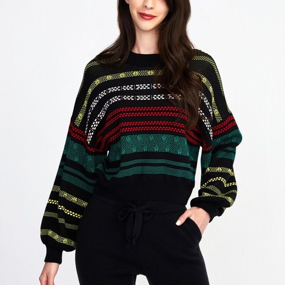 525 America Sweaters - 525 America Brick Jacquard Knit Cropped Sweater